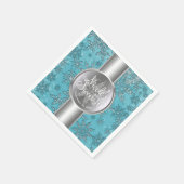 ティール（緑がかった色）アクアスノーフレークスウィンターワンダーランドパーティー スタンダードカクテルナプキン (角)