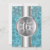 ティール(緑がかった色)アクアスノーフレークスウィンターワンダーランドパーティー 招待状 (裏面)