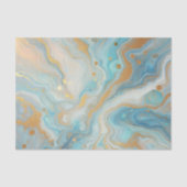 ティール(緑がかった色)アクアターコイズブルーホワイト金ゴールドマーブルパターン 薄葉紙 (正面)