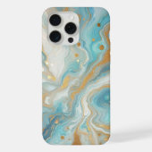 ティール(緑がかった色)アクアターコイズブルーホワイト金ゴールドマーブルパターン iPhoneケース (裏面)