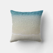 ティール(緑がかった色)アクアターコイズブルー海サーフウェーブズ クッション (裏面)