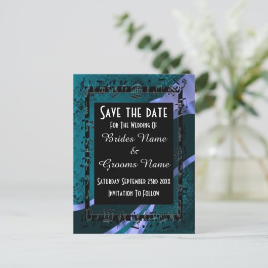 ティール(緑がかった色)アクアダマスクとブラックセーブ 案内ポストカード (スタンド正面)