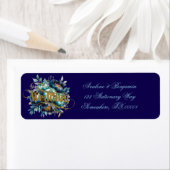 ティール(緑がかった色)アクアネイビーブルーピーニー結婚フローラの住所 ラベル (インサイチュ)