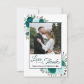 ティール(緑がかった色)&アクアバララヴ感謝してい結婚の写真&メモ サンキューカード (正面)