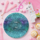ティール(緑がかった色)アクアパープルマーメイドスパークルグリッター ペーパープレート (パーティー)