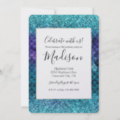 ティール（緑がかった色）アクアパープルマーメイドスパークルグリッター 招待状 (正面)