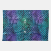 ティール（緑がかった色）アクアパープルマーメイドスパークル キッチンタオル (横)