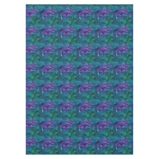 ティール（緑がかった色）アクアパープルマーメイドスパークル テーブルクロス (正面)