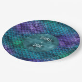 ティール（緑がかった色）アクアパープルマーメイドスパークル ペーパープレート (アングル)