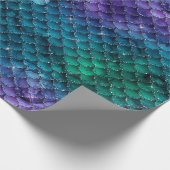 ティール（緑がかった色）アクアパープルマーメイドスパークル ラッピングペーパー (角)