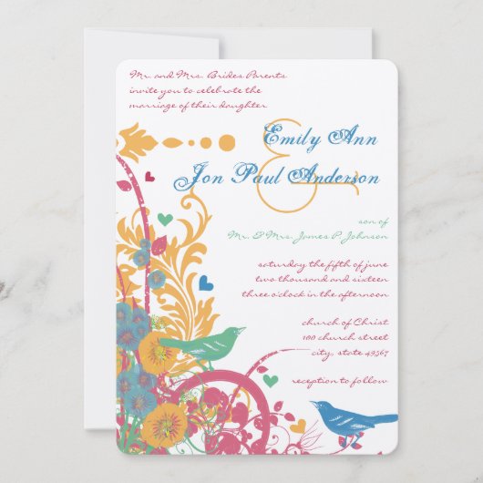 ティール(緑がかった色)アクアビーズワックスラズベリーグリーンロベバ結婚ードズ 招待状 (正面)