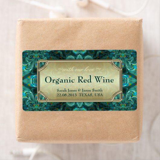 ティール(緑がかった色)アクアファンタジー結婚の赤金ゴールドワインラベル ラベル (インサイチュ)