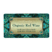 ティール（緑がかった色）アクアファンタジー結婚の赤金ゴールドワインラベル ラベル (正面)
