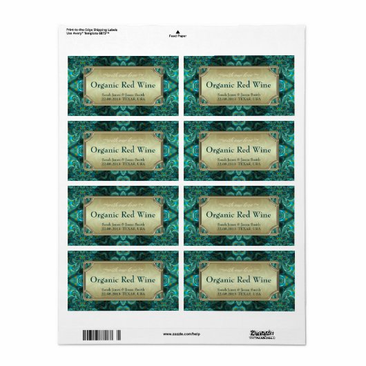 ティール（緑がかった色）アクアファンタジー結婚の赤金ゴールドワインラベル ラベル (フルシート)