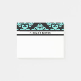 ティール（緑がかった色）アクアブラックダマスクパタモダンーン ポストイット