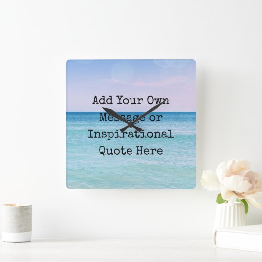 ティール(緑がかった色)アクアブルーカミング引用文海ビーチ波 スクエア壁時計 (ホーム)