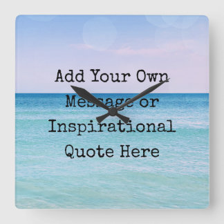 ティール（緑がかった色）アクアブルーカミング引用文海ビーチ波 スクエア壁時計