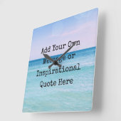 ティール(緑がかった色)アクアブルーカミング引用文海ビーチ波 スクエア壁時計 (傾斜)