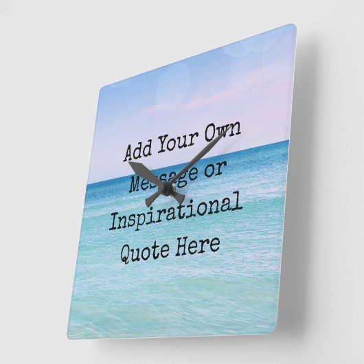 ティール(緑がかった色)アクアブルーカミング引用文海ビーチ波 スクエア壁時計 (傾斜)