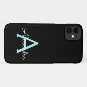 ティール（緑がかった色）アクアブルーガーリースクリプトモノグラム名モダン Case-Mate iPhoneケース (裏面(横))