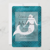 ティール(緑がかった色)アクアブルーグリッタースパークルマーメイド 招待状 (正面)