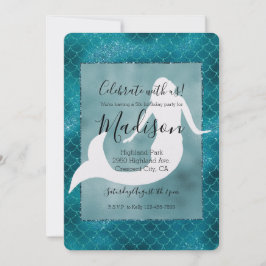 ティール（緑がかった色）アクアブルーグリッタースパークルマーメイド 招待状