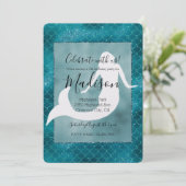 ティール(緑がかった色)アクアブルーグリッタースパークルマーメイド 招待状 (スタンド正面)