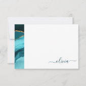 ティール（緑がかった色）アクアブルーグリーンアゲートゲード金ゴールドモノグラム サンキューカード (正面)