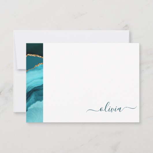 ティール（緑がかった色）アクアブルーグリーンアゲートゲード金ゴールドモノグラム サンキューカード (正面)