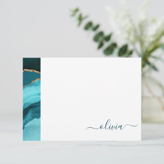 ティール（緑がかった色）アクアブルーグリーンアゲートゲード金ゴールドモノグラム サンキューカード (スタンド正面)