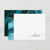 ティール（緑がかった色）アクアブルーグリーンアゲートゲード金ゴールドモノグラム サンキューカード (正面/裏面)