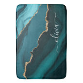 ティール（緑がかった色）アクアブルーグリーンアゲートゲード金ゴールドモノグラム バスマット (正面縦)
