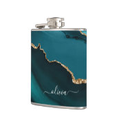 ティール（緑がかった色）アクアブルーグリーンアゲートゲード金ゴールドモノグラム フラスク (左)