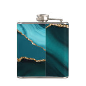 ティール（緑がかった色）アクアブルーグリーンアゲートゲード金ゴールドモノグラム フラスク (裏面)