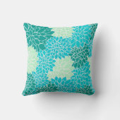 ティール（緑がかった色）アクアブルーグリーンフラワーズフローラ装飾用クッション クッション (裏面)