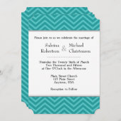 ティール(緑がかった色)アクアブルーシェブロン結婚式招待状 招待状 (正面/裏面)