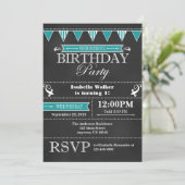 ティール（緑がかった色）アクアブルーシャルボード誕生日招待状 招待状 (スタンド正面)