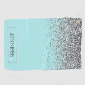 ティール(緑がかった色)アクアブルーシルバーグリッターガーリーモノグラム名 ゴルフタオル (横)