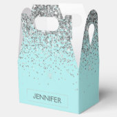 ティール（緑がかった色）アクアブルーシルバーグリッターガーリーモノグラム名 フェイバーボックス (オープン)