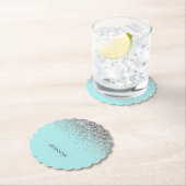 ティール(緑がかった色)アクアブルーシルバーグリッターガーリーモノグラム名 ペーパーコースター (インサイチュ)