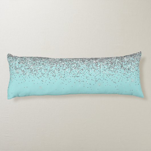 ティール(緑がかった色)アクアブルーシルバーグリッターガーリーモノグラム名 ボディピロー (裏面)