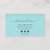 ティール（緑がかった色）アクアブルーシルバーグリッターヘアメイクアップサロン 名刺 (裏面)