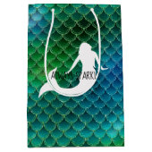 ティール（緑がかった色）アクアブルースパークルマーメイド ミディアムペーパーバッグ (正面)