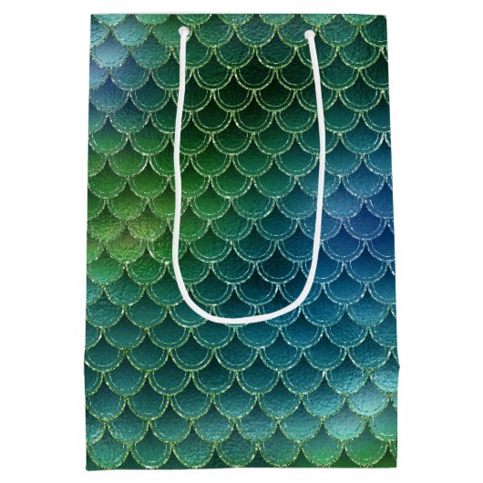 ティール（緑がかった色）アクアブルースパークルマーメイド ミディアムペーパーバッグ (裏面)