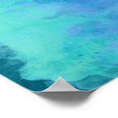 ティール(緑がかった色)アクアブルーティール(緑がかった色)水彩テクスチャパターン ポスター (角)