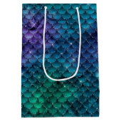ティール（緑がかった色）アクアブルーパープルスパークルマーメイド ミディアムペーパーバッグ (裏面)