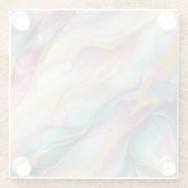 ティール（緑がかった色）アクアブルーパープルピンク金ゴールド大理石アートパターン ガラスコースター (裏面)