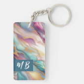 ティール(緑がかった色)アクアブルーパープルピンク金ゴールド大理石アートパターン キーホルダー (裏面)