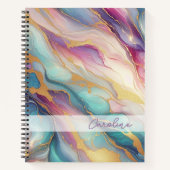ティール(緑がかった色)アクアブルーパープルピンク金ゴールド大理石アートパターン ノートブック (正面)