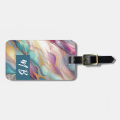 ティール(緑がかった色)アクアブルーパープルピンク金ゴールド大理石アートパターン ラゲッジタグ (正面横)